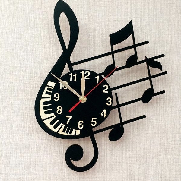 Wall Clock Sheet Music 12-18inch, BIG Wood Non-ticking LARGE Clock, Director Music Major, Note Stave, Musician Gift Wall Art Decor #222