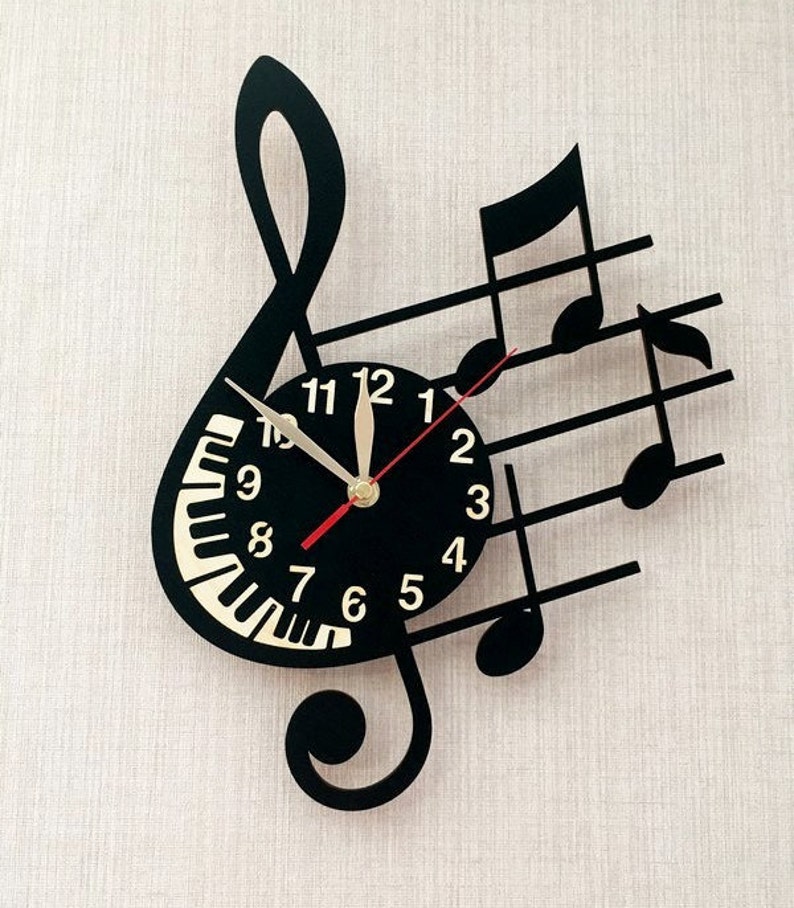 Reloj de pared con partituras de 30 a 45 cm, madera, sin tictac, grande, ideal como regalo para músicos. 12", NO Personalize