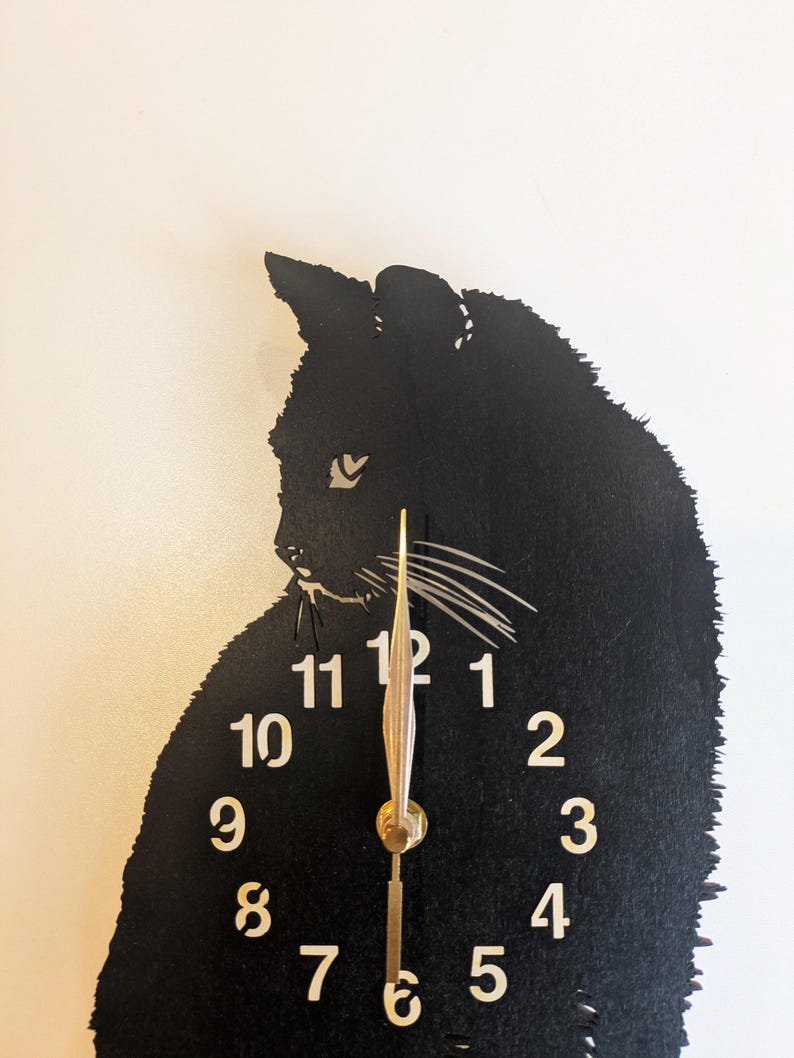 Wall Clock Black Cat, LARGE 12-18 inch height, Non-ticking, Cat Mom, Animal, Cat Lover image 4