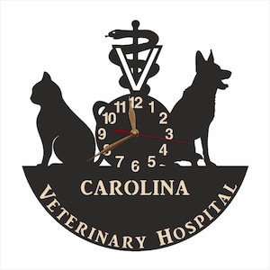 Wall Clock Vet Clinic, Animal Health Care Center, Veterinary Cat Dog Services, Custom Clock Non-ticking LARGE 12 or 18 inches #114
