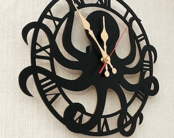 Octopus Wall Clock LARGE 12-18inch, Wood Octopod, Diver Gift, Diving, Sea Art Decor