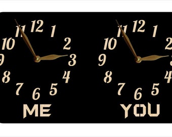 Dual Time Zone Clock, City/State/Name/Country Sign, Family Multiple Timezone Wooden Wall Clock, Lion, Deer, Tree, Mountains