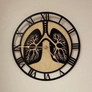 PERSONALIZE Pulmonologie Lunge Holz Wanduhr 12-18 Zoll, Atmungssystem Klinik Dekor