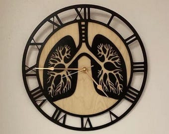 PERSONALIZE Pulmonology Lungs Wood Wall Clock 12-18inch, Respiratory System Clinic Decor