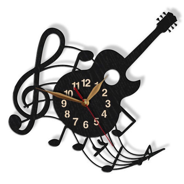 Wall Clock Guitar 18-12 inch PERSONALIZED, Country Music Lovers LARGE Musician Wall Art Decor Wooden, Music teacher gift #220