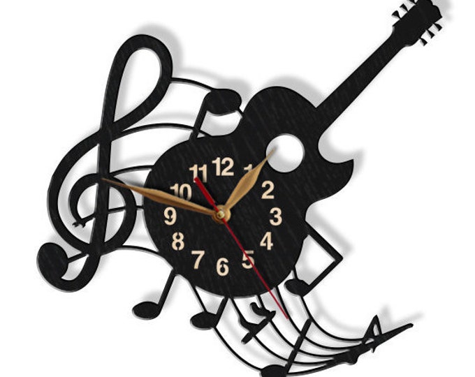 Wanduhr Gitarre 18-12 Zoll PERSONALISIERT, Country-Musik-Liebhaber LARGE Musiker Wand Kunst Dekor aus Holz, Musiklehrer Geschenk #220