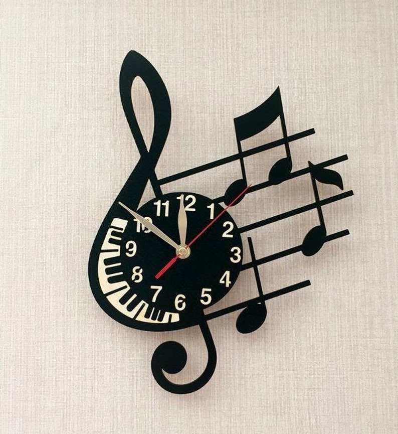 Reloj de pared con partituras de 30 a 45 cm, madera, sin tictac, grande, ideal como regalo para músicos. 18", NO Personalize