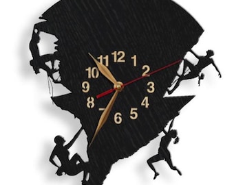 Climber Wall Clock, 12 or 18 inches Wood Non-ticking Alpinist Gift, LARGE, Rock Climbing gifts