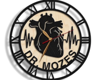 Wall Clock Cardiologist Cardiology, Non-ticking 12-18inch, Heart Surgeon Medicine Clinic, Medical Office