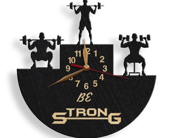 Wall Clock Weightlifter, Man or Woman, Powerlifter, Bodybuilder, Bodybuilding Trainer Сoach Gift, Non-ticking Wood LARGE 12-18inch