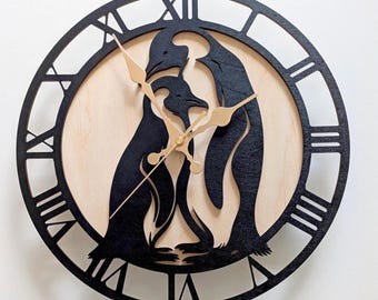 Penguin Wood Wall Clock, Non-Ticking, Handpainted Design (12-18 inch)