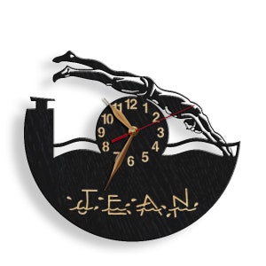Swimmer Wood Wall Clock, Personalized Sports Art, Non-Ticking (12-18 inch) image 1
