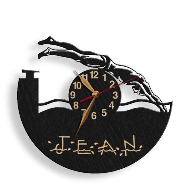 Swimmer Wood Wall Clock, Personalized Sports Art, Non-Ticking (12-18 inch) image 1