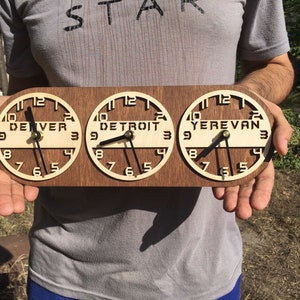 Multiple World Clock, Time Zone Clock, Family Timezone Clock, City-State-Country Personalized Sign, Office Clock, Height 5 inches (12.5cm)