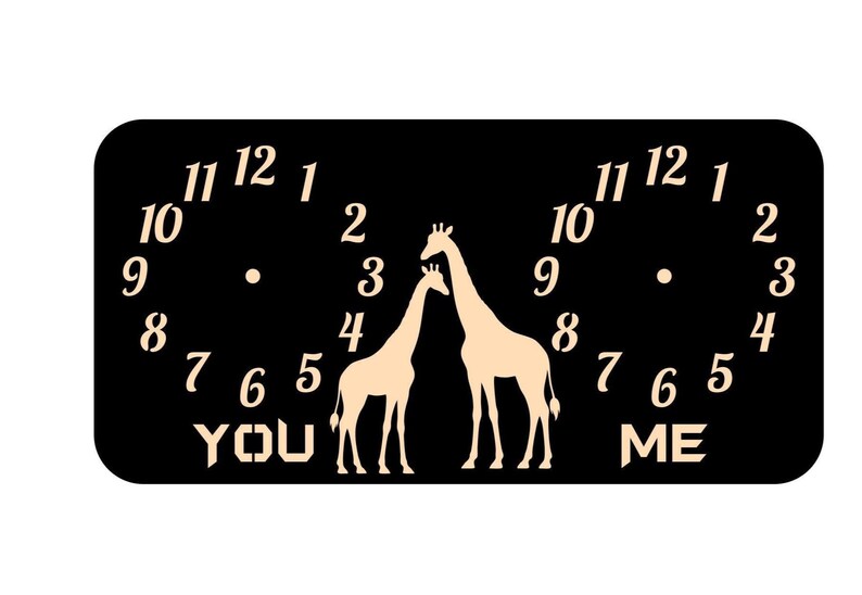 Dual Time Zone Clock, City/State/Country Sign, Timezone Two Locations Wall Clock Giraffe