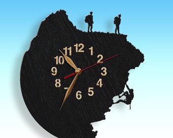 Climbing Wall Clock 12 or 18 inches, Wooden Non-ticking LARGE, Rock Climber Gift