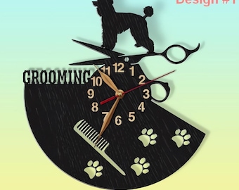 Wall Clock Grooming Dog, Any Breed on the Top, Groomer gift, Canine Salon, Pet Wooden Art Decor 12-18inch