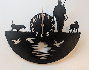 Wall Clock Hunter Wood Gift Non-ticking Ducks Pheasants Moose Wild Boar (please choose) Hunting dog