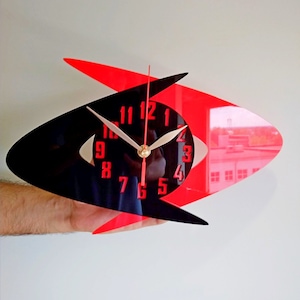 Mid Century Modern Vintage Style Double Boomerang Wall Clock, Non-ticking, Choose Color Gloss Acrylic MCM Wall Art Decor