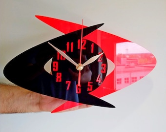 Mid Century Modern Vintage Style Double Boomerang Wall Clock, Non-ticking, Choose Color Gloss Acrylic MCM Wall Art Decor