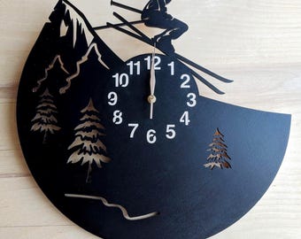 Wall Clock Skier  Non-ticking, Skiing Downhill, Winter Sport Freestyle, Snow Jumping