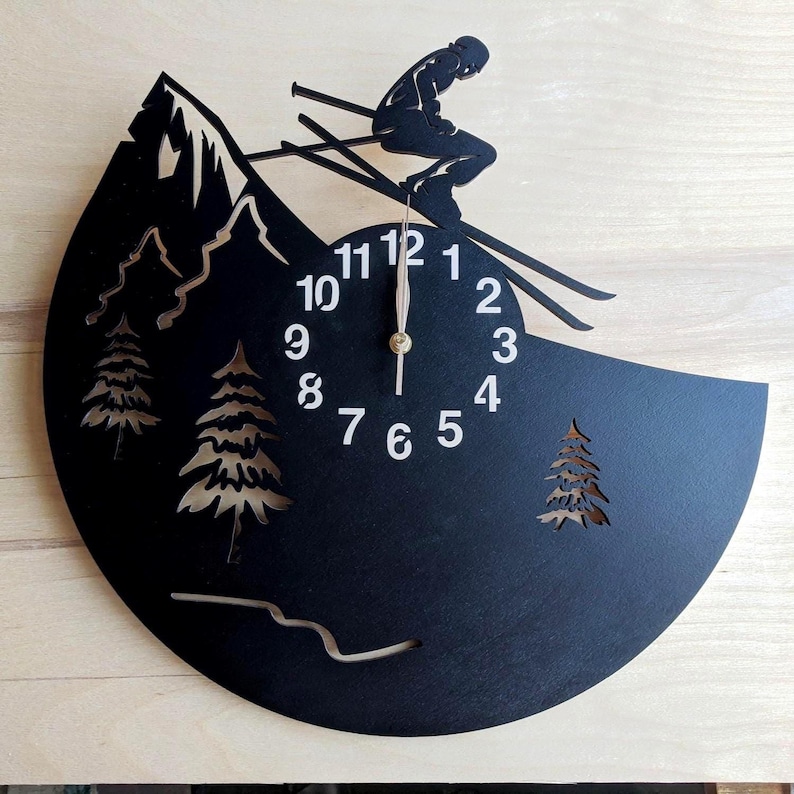 Reloj de pared Esquiador sin tictac, Esquí alpino, Deporte de invierno Estilo libre, Salto en la nieve imagen 1