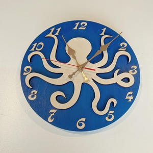 Octopus Wood Wall Clock 11-16 inch, Clock with Numbers, Clock for Kids Sea Theme Room image 5