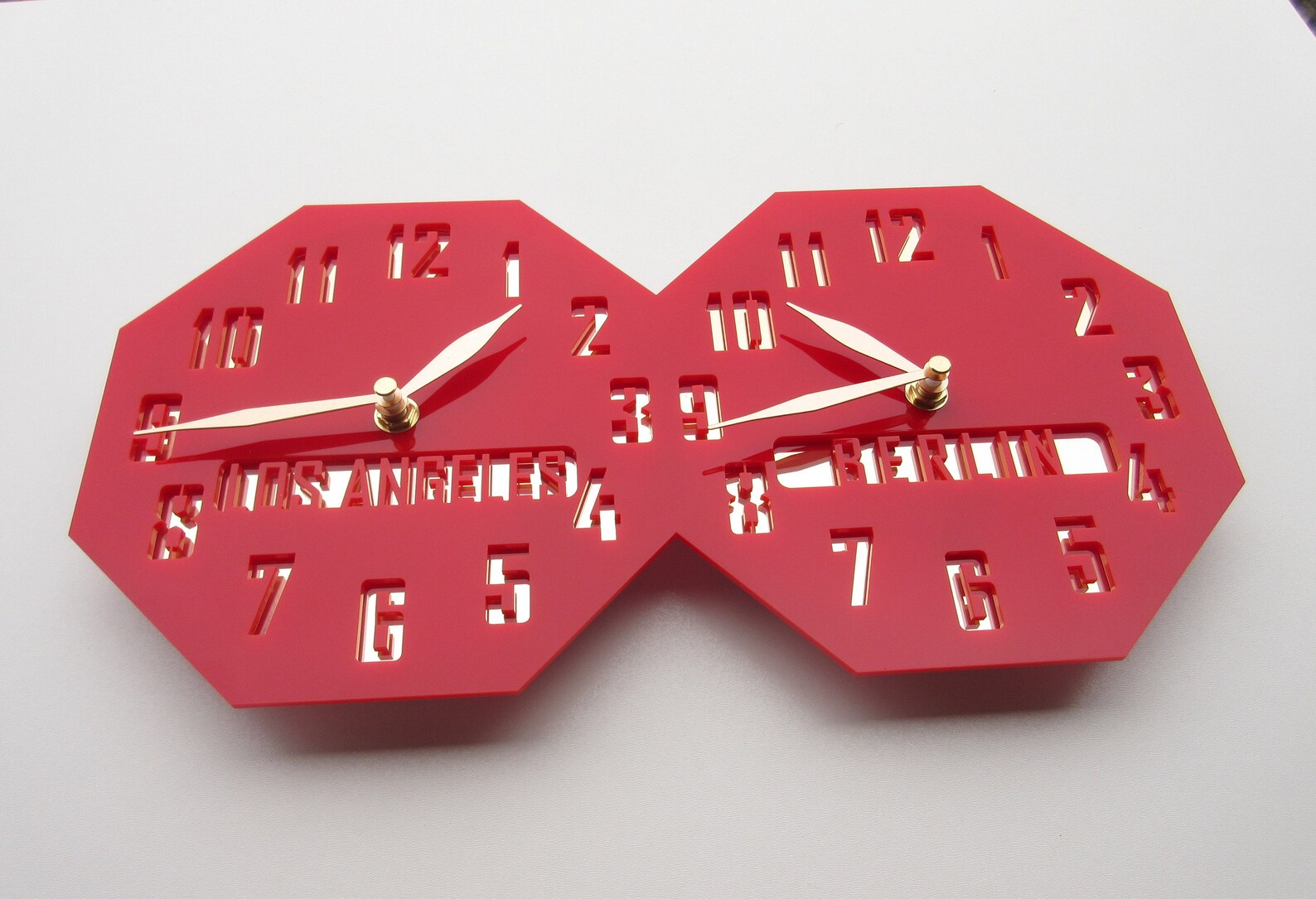 Time Zone Wall Clock Red or Black Acrylic City/state/country Etsy