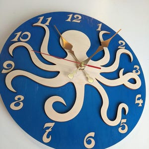 Octopus Wood Wall Clock 11-16 inch, Clock with Numbers, Clock for Kids Sea Theme Room image 4