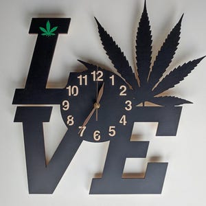 Orologio da parete in legno con motivo cannabis, senza ticchettio, GRANDE, 12-18 pollici, Marijuana, Foglia di Canapa, Regalo, Decorazione da parete immagine 3