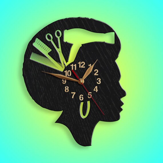 Clock Hair Stylist Gift Big Wood Non Ticking Beauty Salon Etsy