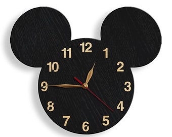 Mickey Mouse Wall Clock | Nursery Wall Decor, Kids Room | Personalized Large Wood Silent Clock 13–18" | Gift Idea