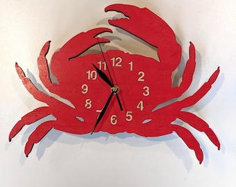 Wooden Crab Wall Clock LARGE 12-18inch, Art Decor, Non-ticking, Nautical decor, Gift, Diving