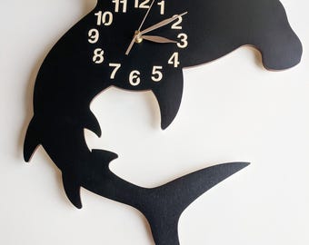 Hammerhead Shark Wall Clock Non-ticking 12-18inch, Gift for Surfers and Sea Lovers, Sphyrna