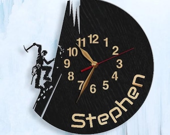 Big Wall Clock Ice-Climbing, Ice-Climber gift, Non-ticking, Wooden Mountain Wall Art Decor Gift, 12 or 18 inches #162