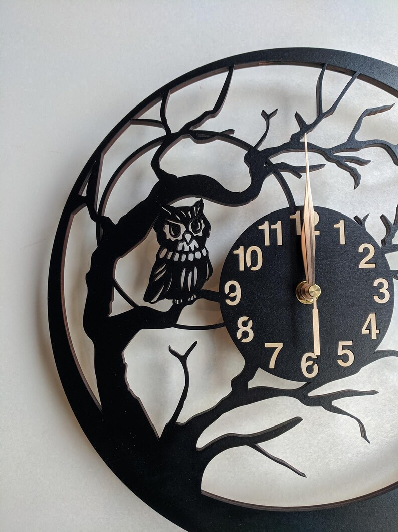 Wall Clock Owl, Non-ticking LARGE 12-18inch, Birds, Animals, Wall Art Decor, Gift image 5