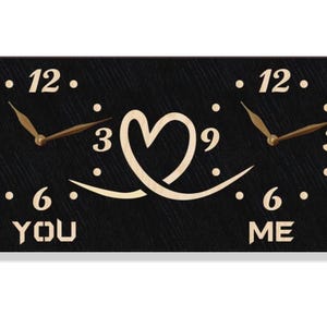 Dual Time Zone Clock, City/State/Country Sign, Timezone Two Locations Wall Clock Heart