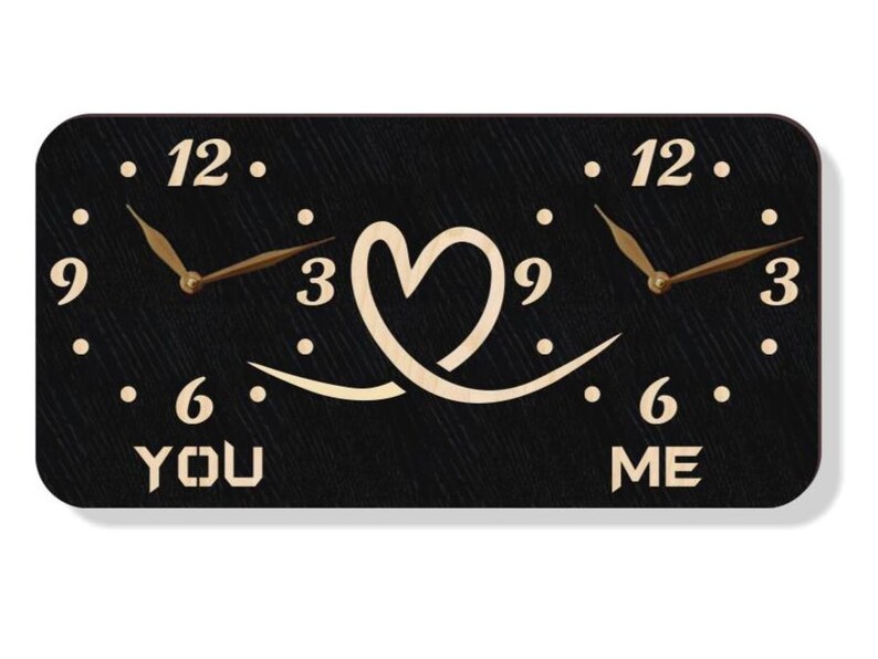 Dual Time Zone Clock, City/State/Country Sign, Timezone Two Locations Wall Clock Heart