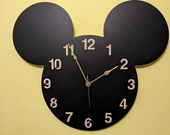 Mickey Mouse Wall Clock, Nursery Decor, Kids Room Personalized Large Wood Silent Clock 13–18"