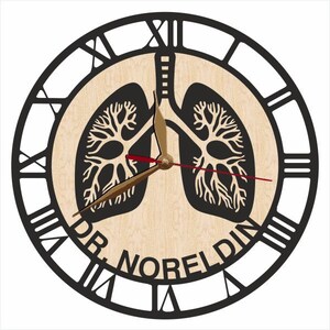 PERSONALIZE Pulmonology Lungs Wood Wall Clock 12-18inch, Respiratory System Clinic Decor image 3