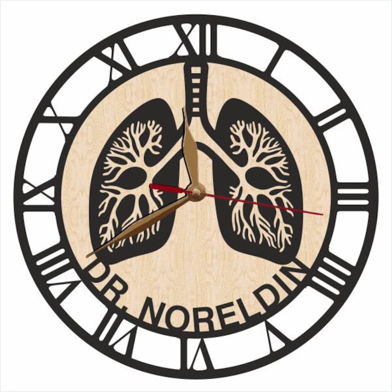 PERSONALIZE Pulmonology Lungs Wood Wall Clock 12-18inch, Respiratory System Clinic Decor image 3