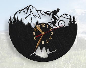 Horloge murale 12 ou 18 pouces Mountain Biker Cadeau Non-tic-tac En Bois GRAND, Extreme Freestyle, décor d’art sportif #91