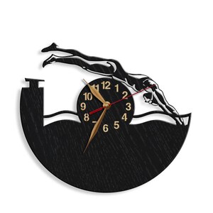 Swimmer Wood Wall Clock, Personalized Sports Art, Non-Ticking (12-18 inch) Girl (2nd image)