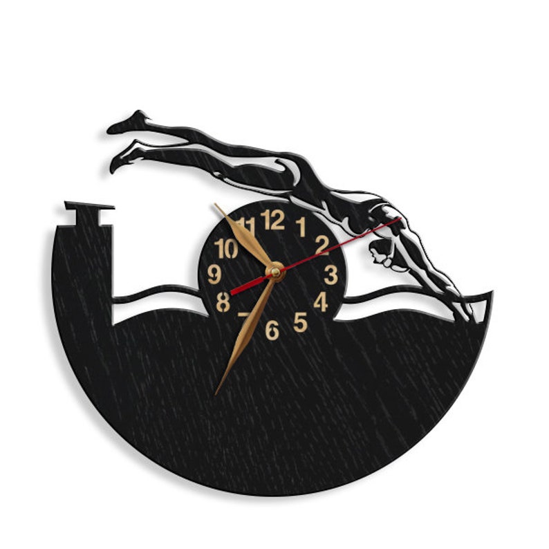 Swimmer Wood Wall Clock, Personalized Sports Art, Non-Ticking (12-18 inch) Girl (2nd image)