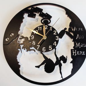 Wall Clock Alice in Wonderland, Wooden Non-ticking LARGE 12 or 18 inches, Rabbit Hole image 2