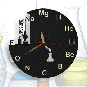Chemistry Wall Clock 12 or 18 inches, Teacher Gift, Science Class Room Decor, Custom Wooden Wall Clock Chemist, Chemistry Gift
