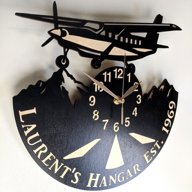 Airplane Wall Clock 12-24 inch Extralarge, Personalized, Non-ticking, Airport Decor Gift, Plane Pilot Wall Art image 2