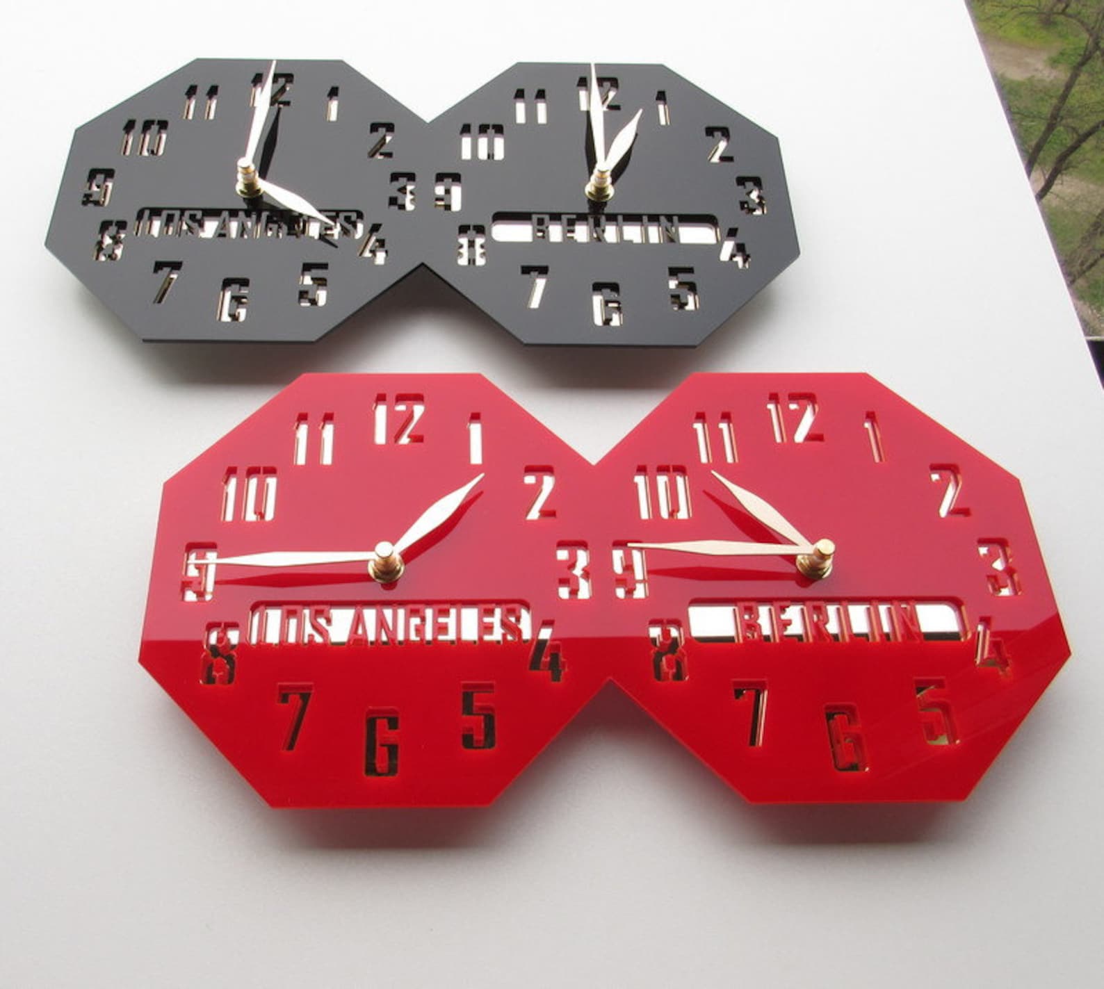Time Zone Wall Clock Red or Black Acrylic City/state/country Etsy