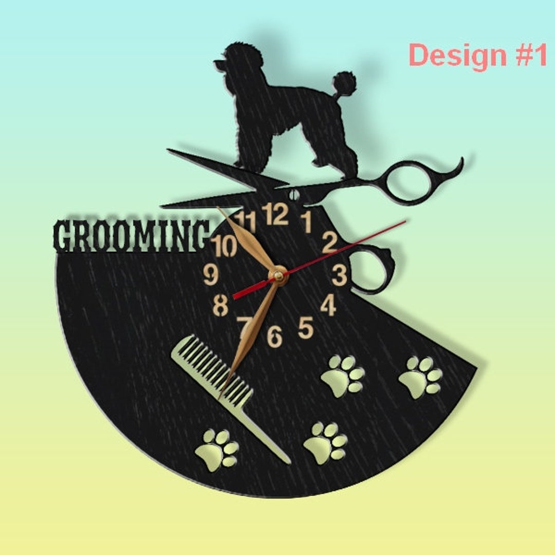 Grooming Wood Clock Dog Groomer Gift Canine Salon Wall Etsy
