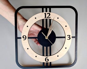 Large Square Wall Clock Wood Non-ticking 12-18-22 inch